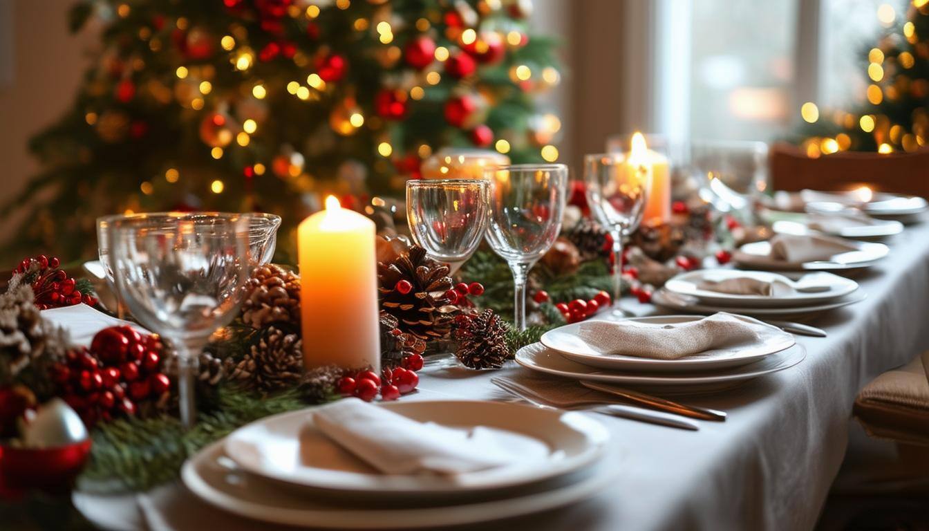 Beautifully arranged Christmas dinner table