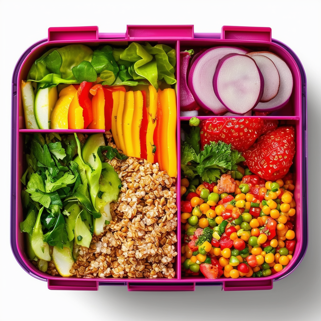 A vibrant and colorful lunchbox filled with fresh 